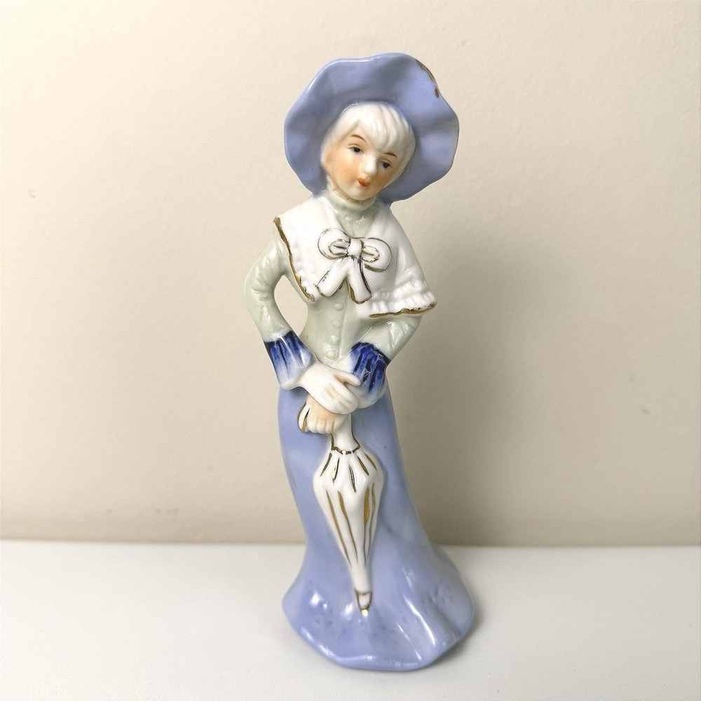 Vintage BRINNS Porcelain Victorian Lady with Umbrella Figurine 6 1/4" Tall
